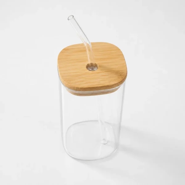Glass Tumbler with Straw and Bamboo Lid