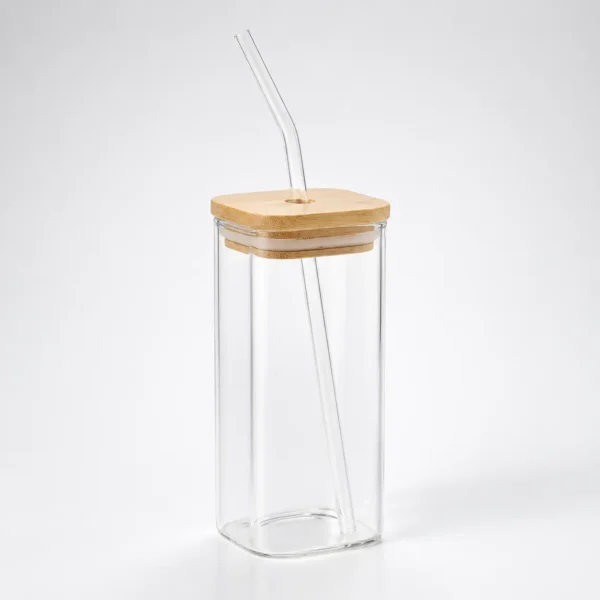 Glass Tumbler with Straw and Bamboo Lid