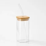 Glass Tumbler with Straw and Bamboo Lid