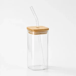 Glass Tumbler with Straw and Bamboo Lid