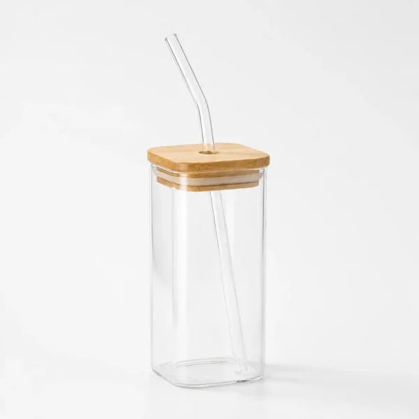 Glass Tumbler with Straw and Bamboo Lid