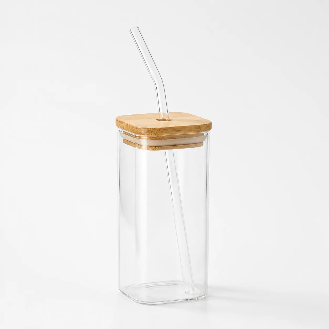 Glass Tumbler with Straw and Bamboo Lid
